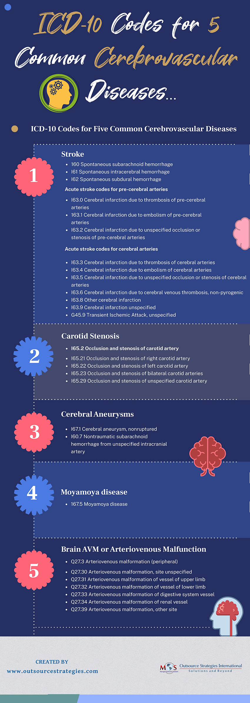 ICD-10 Codes for 5 Common Cerebrovascular Diseases